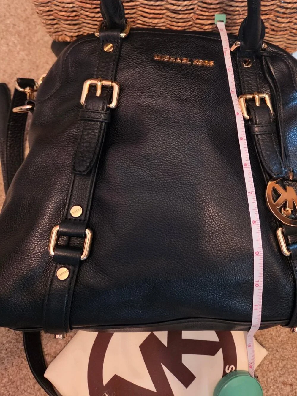 NWT & Dust Bag Black Michael kors  LG Bedford Leather Bowling Satchel Purse